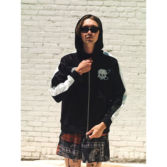 Lost Daze Skull Dove Zip Hoodie Black Large Silk Sleeves Embroidery - Picture 3 of 7